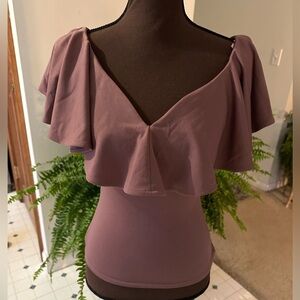 Unique vintage off shoulder brownish plum top